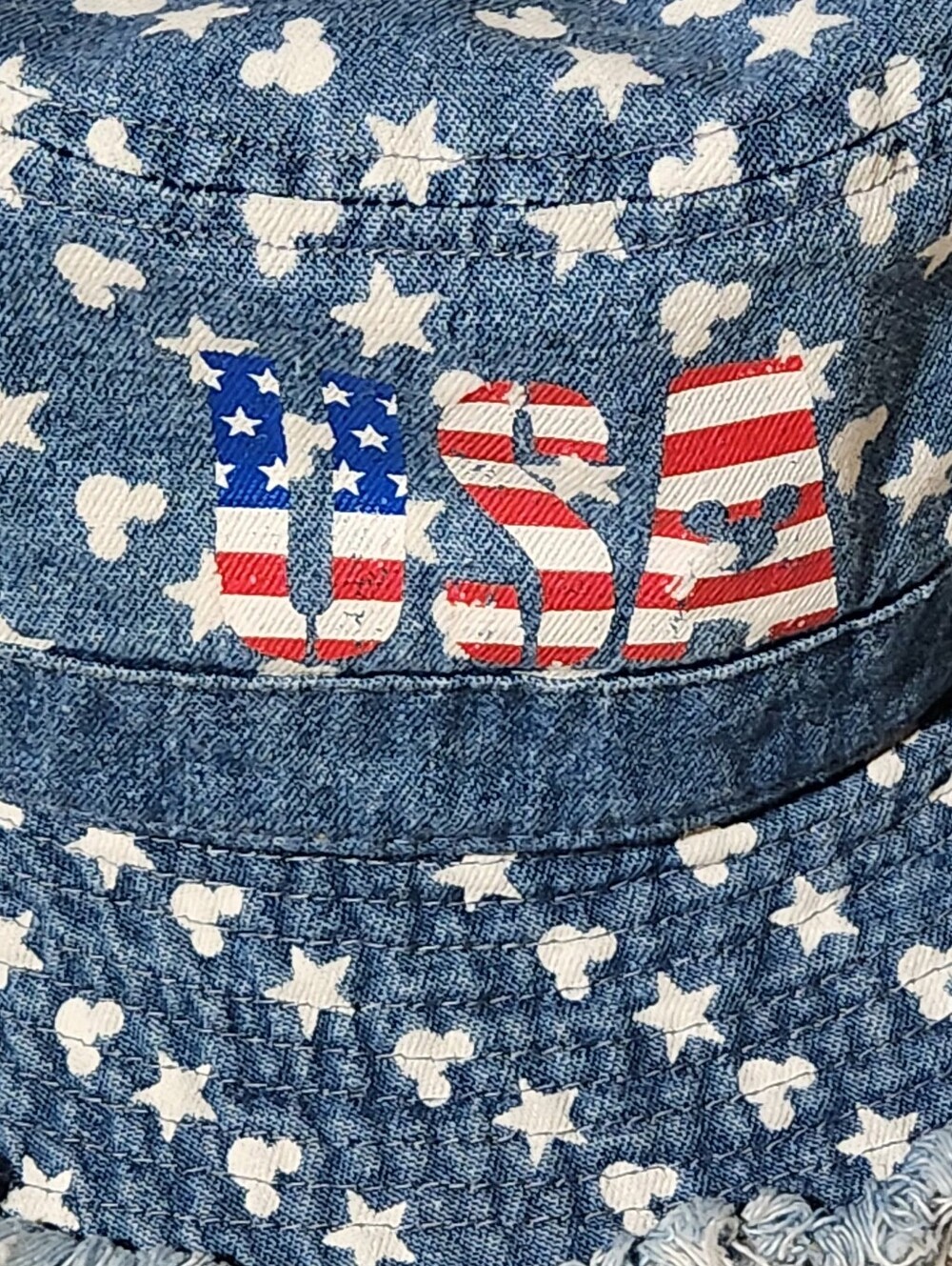 Disney Parks Mickey Mouse Americana Denim Bucket Hat USA Stars Flag Adult Large - Picture 4 of 6